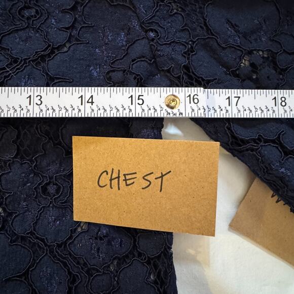 Wayf Emma Puff Sleeve Lace Top Size XS Long Sleeved Blouse Navy Blue - Picture 8 of 11